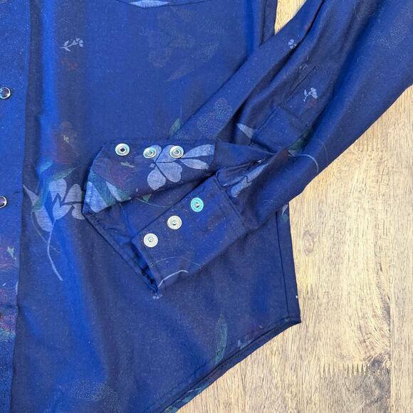 VTG Tem Tex Western Shirt Floral Pearl Snap White Piping Blue 70s Women’s Medium - Picture 8 of 10